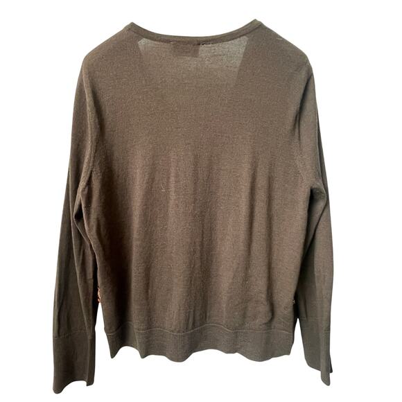 Talbots Equestrian Scarf Print Silk Twill and Merino Wool Cardigan Size XXL - Picture 2 of 4